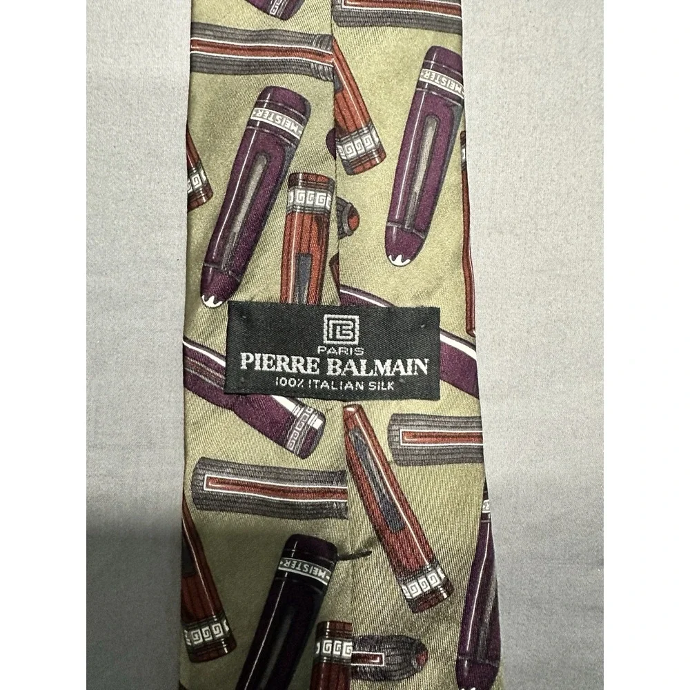 VTG Pierre Balmain Paris Pen Pattern‎ Silk Neck Tie Novelty